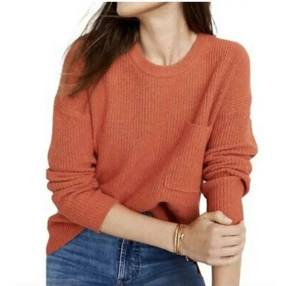 Madewell Sweater Womens XS‎ Extra Small Turmeric Thompson Pocket Pullover Boxy
